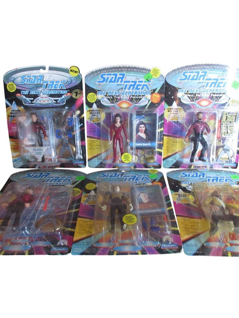 Star Trek Next Generation 6 Bridge Crew Figures - Picard Riker Data Crusher ....